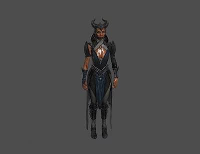 Game Movie Character With Horns And Dark Armored Robe Design 3d model