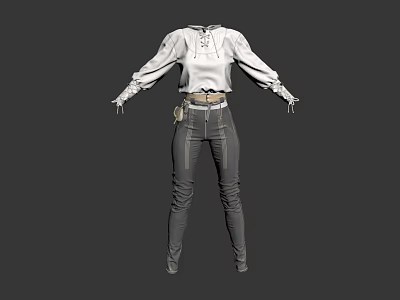 Fashionable White Hoodie And Gray Cargo Pants Design With Belt Pockets And Cuffs 3d model