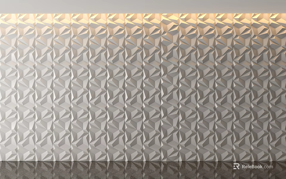 Modern 3D Geometric Textured Bed Accent Wall With Lighting 3d model 