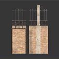 Ornamental Iron Railings Stone Pillars And Brick Wall Decorative Elements 3d model
