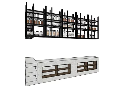 Modern Reception Desk With White And Brown Storage Cabinets And Wall Mounted Display Shelves 3d model