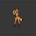 Game Movie Fox Character With Orange Fur Holding Sunflower In Yellow Overalls