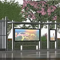 Road Facilities Featuring Bus Stop Shelter With Digital Screens Bench And Trees