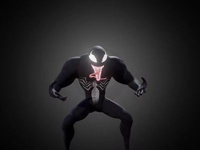 Venom Game Movie Character Black Symbiote With White Glowing Eyes And Red Chest Symbol 3d model
