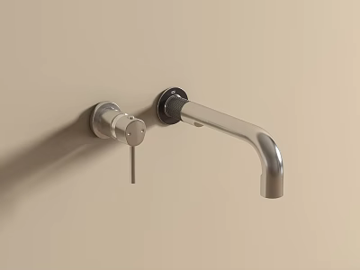 Modern Chrome Wall Mounted Faucet With Sleek Single Lever Handle 3d model