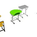 Different Colored Furniture Pieces Gray Green Yellow Chairs And Wheeled Desks