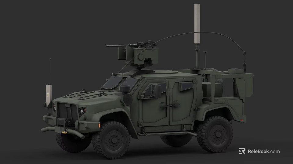 Military Green Armored Utility Vehicle With Roof Mounted Weapon System And Off Road Tires 3d model 