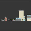 Cartoon Scene of Colorful 3D Model Neighborhood With Buildings Roads and Green Areas