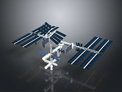 3D Space Station Model Featuring Solar Panels And Connected Modules 3d model