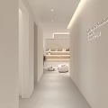 Clothing Store Interior With White Sofa Round Table Green Plant Wooden Doors And Display Shelves