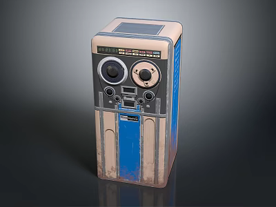 Vintage Retro Electronic Radio With Beige Blue Design Round Knobs Front Panel And Distressed Finish 3d model