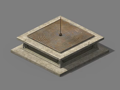 Decorative Sundial Featuring Square Stone Base And Brass Dial Plate Design 3d model
