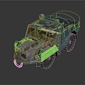 Vintage Gray Truck With Open Cargo Bed Metal Body And Roof Spotlight