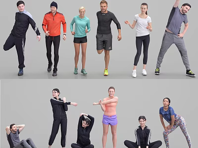 Group of People Doing Various Exercise Poses in Active Workout Positions 3d model