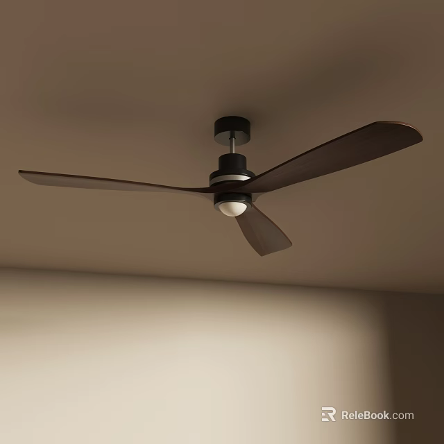Modern Ceiling Fan With Light And Brown Blades For Interior Design 3d model