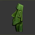 Green Moai Humanoid Figure Statue With Glossy Reflective Surface On Gray Background