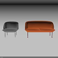 Modern Leisure Sofa Set with Grey Single Seater and Orange Two Seater Design 3d model