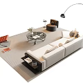 Modern White Sofa and Coffee Table Set with Rug Floor Lamp and Red Accent Chair