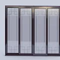 Modern Four Panel Sliding Doors with Dark Frame and Geometric Glass Patterns 3d model