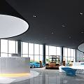 Modern Car Showroom Interior Design With Large Windows White Reception And Colored Cars
