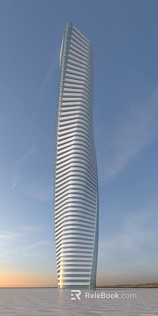 Modern Spiral Shaped Skyscraper With Glass Curtain Wall Against Blue Sky 3d model 