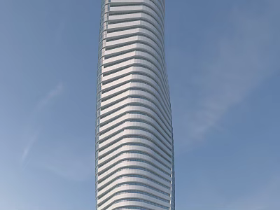 Modern Spiral Shaped Skyscraper With Glass Curtain Wall Against Blue Sky 3d model