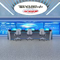Interactive Technology Exhibition Hall With Large Screens Data Displays Workstations And CRCC Logo 3d model