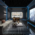 Modern Home Theater Interior Design with Starry Ceiling Large Screen Sofa and Wine Cabinet