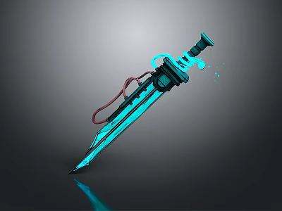 Futuristic Glowing Sword With Blue Light Mechanical Design And Red Accents 3d model