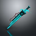 Futuristic Glowing Sword With Blue Light Mechanical Design And Red Accents