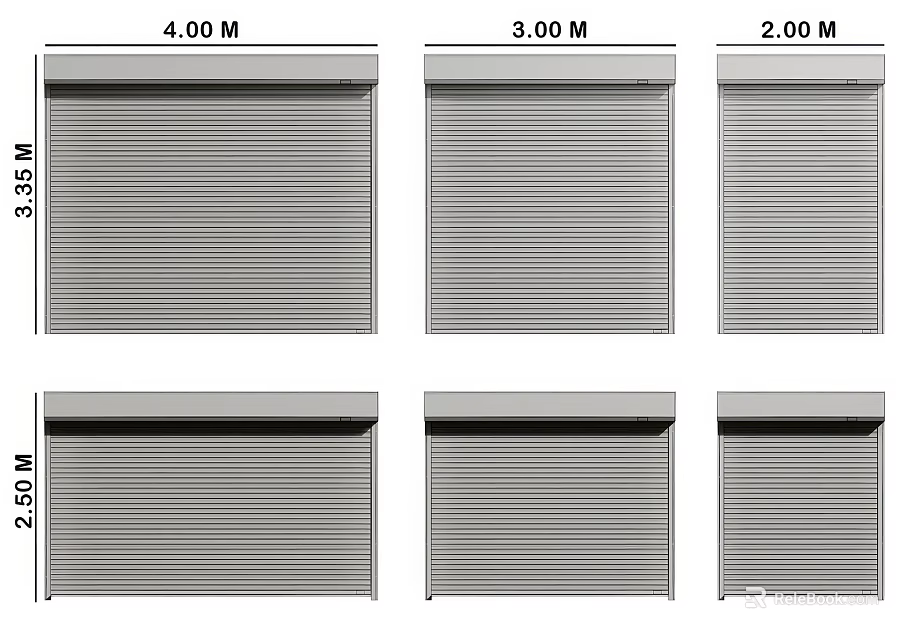 Different Sizes Roller Shutters Display With 4.00M 3.00M 2.00M Dimensions 3d model 