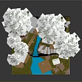 Detailed Treehouse Model With Pine Trees Wooden Platform And Stream