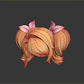 Game Movie Character Hairstyle With Orange Pink Double Ponytails And Pink Flowers