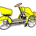 Vintage Yellow Tricycle Car With Black Seats Steering Wheel And Orange Details