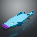 Cartoon Blue Fish Character with Purple Mouth Round Eyes and Blue Fins 3D Model Design