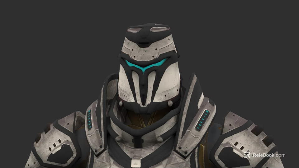 Game Movie Character With Silver Gray Armor And Blue Accent Helmet Design 3d model 