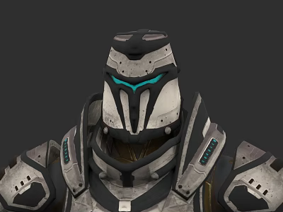 Game Movie Character With Silver Gray Armor And Blue Accent Helmet Design 3d model