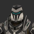 Game Movie Character With Silver Gray Armor And Blue Accent Helmet Design