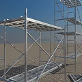 Scaffolding Structure With Metal Frames Platforms Scattered Poles And Construction Materials