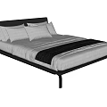 Modern Double Bed With Black Metal Frame Gray Bedding Striped Throw And Pillows
