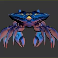 Vibrant Blue and Pink Aquatic Crab With Colorful Patterns Shiny Exoskeleton Against Dark Background