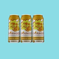 Mo MIL Orange Flavored Drinks In Three Cans On Light Blue Background