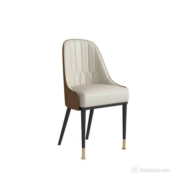 Modern Elegant Upholstered Dining Chair With Stripe Back Black Legs And Gold Accents 3d model 