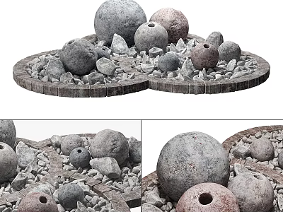 Natural Park Landscape Featuring Decorative Stone Balls Pebbles And Circular Design 3d model