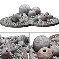 Natural Park Landscape Featuring Decorative Stone Balls Pebbles And Circular Design