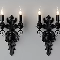 Vintage Black Decorative Wall Lamps With Double Candle Holders And Intricate Floral Motifs