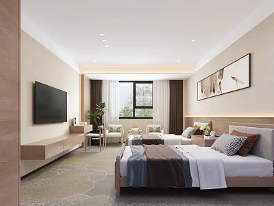 Hospital Outpatient Ward Interior With Beds TV Art And Plants 3d model