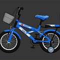 Blue Children's Bicycle With Front Basket Rear Seat And Training Wheels