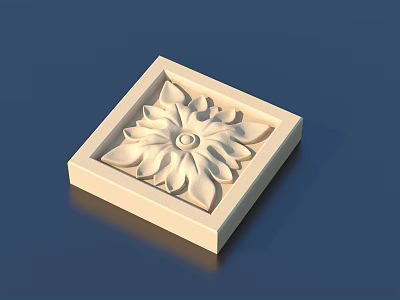 Square Flower Relief Sculpture With Detailed Petal Carving Artisan Design 3d model