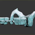 Garden Landscape With Blue Ice Blocks In Various Shapes And Transparent Texture
